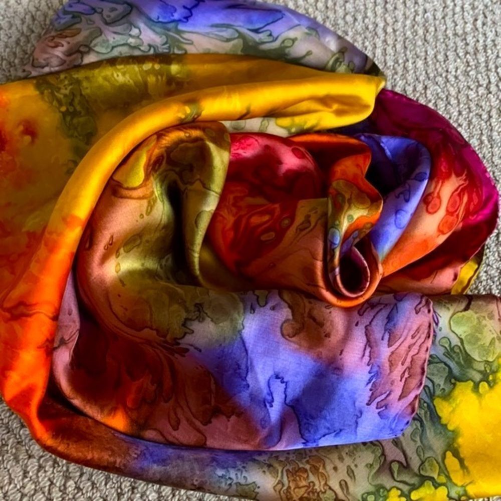 SILK square scarf multicolor watercolor design women’s 38”